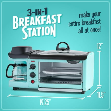3-in-1 Breakfast Station - Includes Coffee Maker, Non-Stick Griddle, and 4-Slice Toaster Oven -