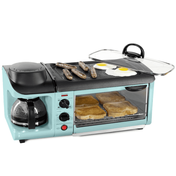 3-in-1 Breakfast Station - Includes Coffee Maker, Non-Stick Griddle, and 4-Slice Toaster Oven - Versatile Breakfast Maker with Timer