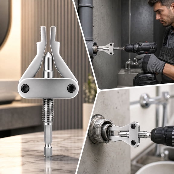 3-in-1 Broken Pipe Extractor, Reverse Thread Remover for Rusted Faucet and Angle Valve, Integrated Plumbing Repair Tool for 1/2" 3/4" 1" Pipes