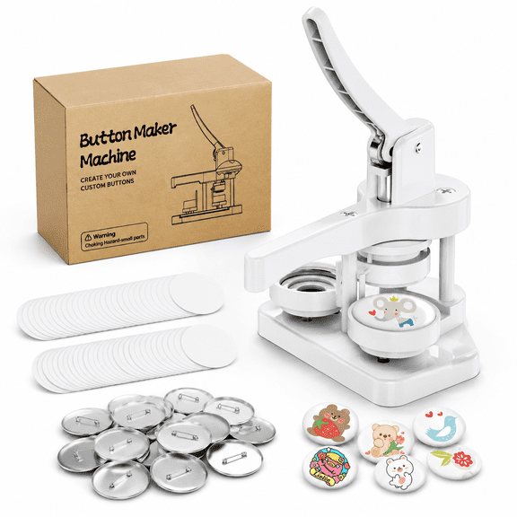 3-in-1 Button Maker Kit 58mm with 50 Supplies, No Installation Needed for Custom Badges and Pins