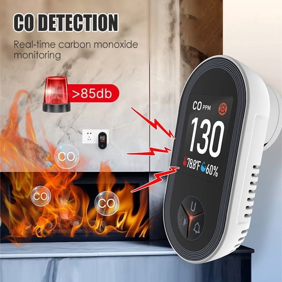 3-in-1 CO Temperature & Humidity Sensor Detector, Smart Monitoring Alarm for Kitchen, Garage & Indoor Spaces, Real-Time Air Quality Safety Alert Device