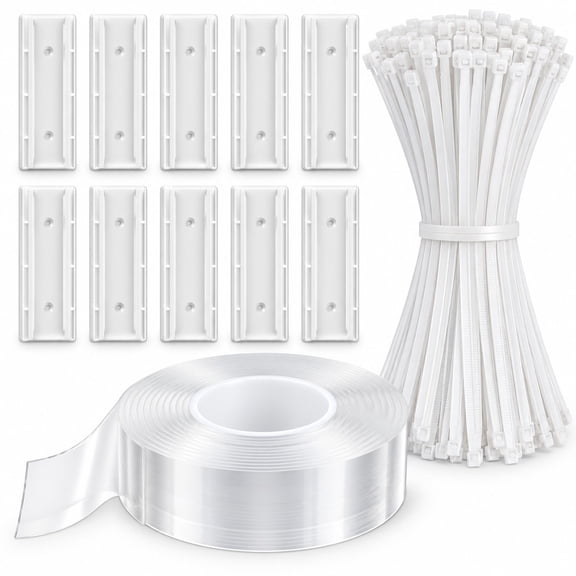 3-in-1 Cable Management Kit, 10 Adhesive Holders, Zip Ties & Nano Tape
