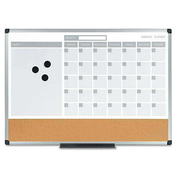 Mastervision 3-in-1 Calendar Planner Dry Erase Board 24 x 18 Aluminum Frame MB3507186