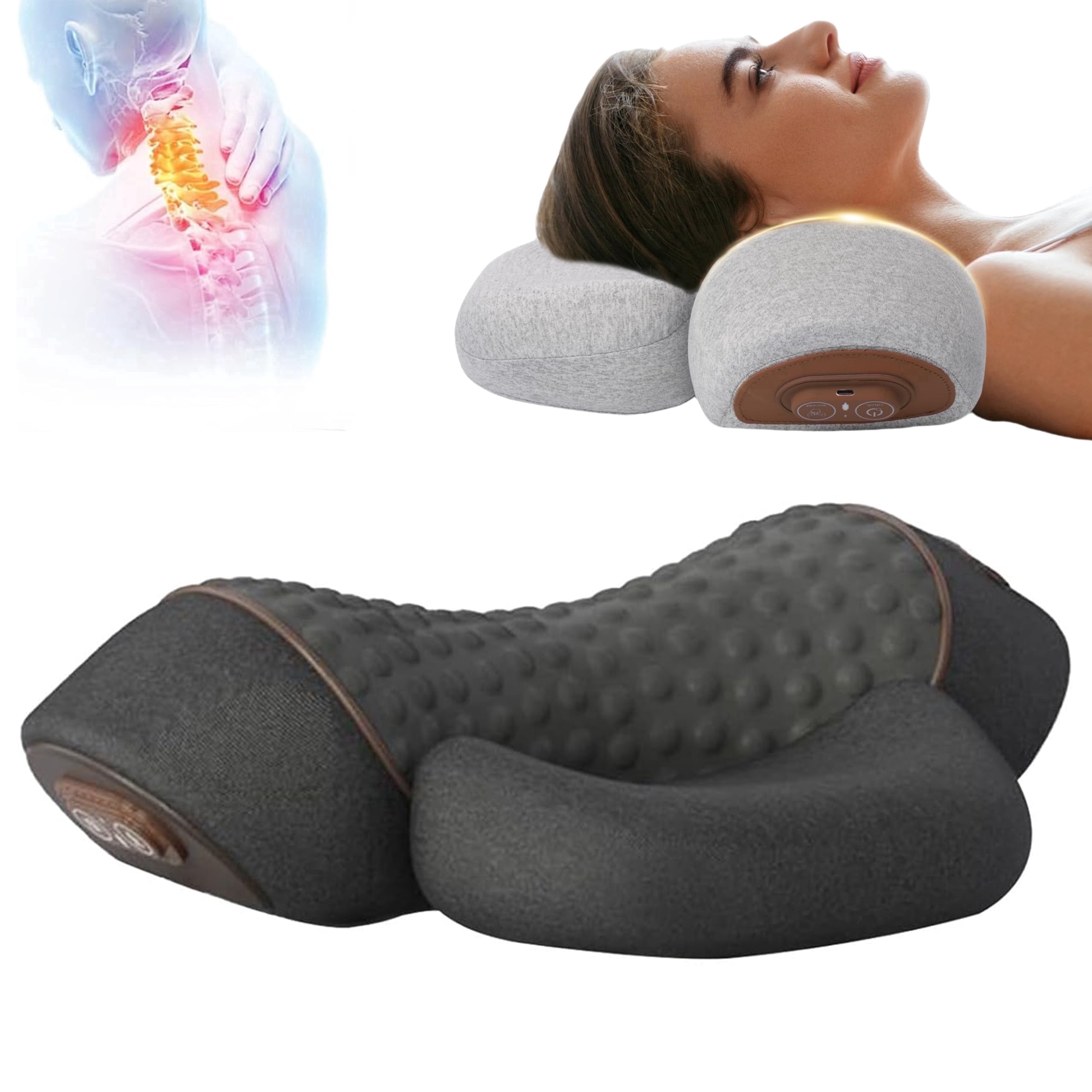 Zahazoho 3-in-1 Memory Foam Neck Pillow with Heat Therapy, Ergonomic  Cervical Hump Corrector for Neck Pain Relief, Black