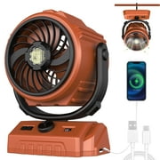 3-in-1 Camping Fan, Portable Fan Rechargeable 20000mAh Cordless Battery Powered Fan with LED Lantern, USB C Charging, LCD Display, Shaking Head, Hanging and Desk Fan for Indoors Outdoors (Orange)