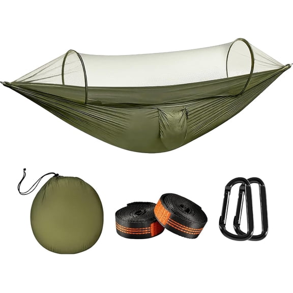 3-in-1 Camping Hammock Tent with Mosquito Net, 70D Nylon Double 2 Person Hammock, Portable Bivvy Ground Tent for Backpacking Hiking (1 PC, Green)