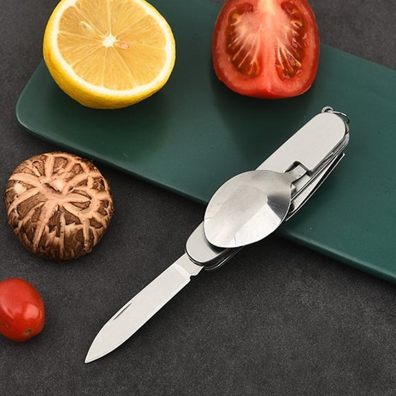 3-in-1 Camping Utensil Set, Stainless Steel Spoon Fork Knife, Multifunctional Portable Tableware with Bottle Opener for Outdoor Office Indoor Use