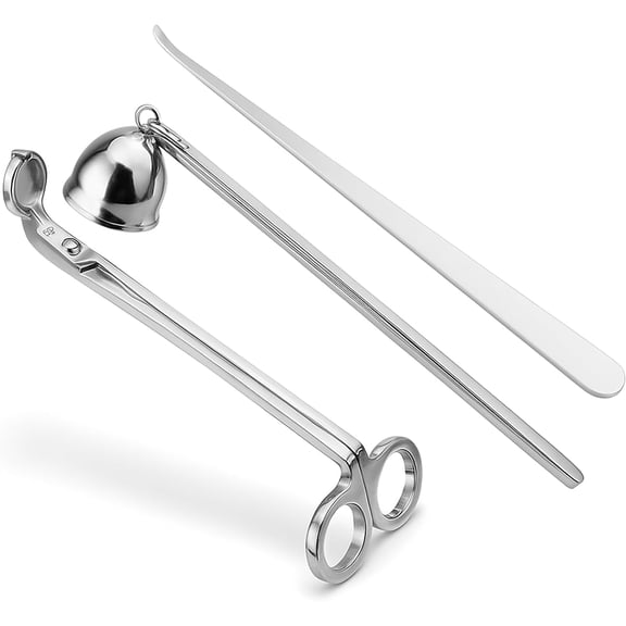 3 in 1 Candle Accessory Set, Candle Wick Trimmer Cutter, Snuffer, Dipper, Wick Care Kit with Trimmer, Dipper and Extinguisher (Silver)