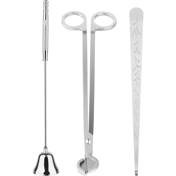 3 in 1 Candle Accessory Set, Candle Wick Trimmer Cutter, Snuffer, Dipper, Wick Care Kit with Trimmer, Dipper and Extinguisher (Silver)