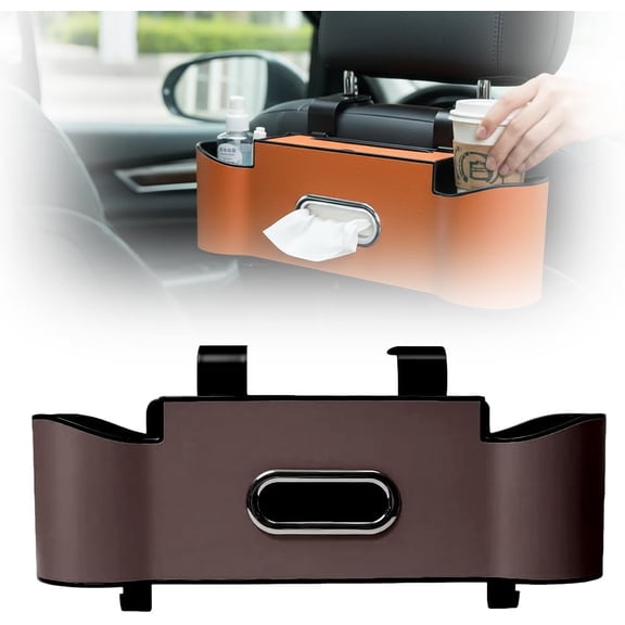 3-in-1 Car Backseat Organizer with Cup Holder, 2026 New Multifunctional Car Organizer, Premium Car Trash Bin for Road Trips, Automotive Storage for Family Car (Brown)