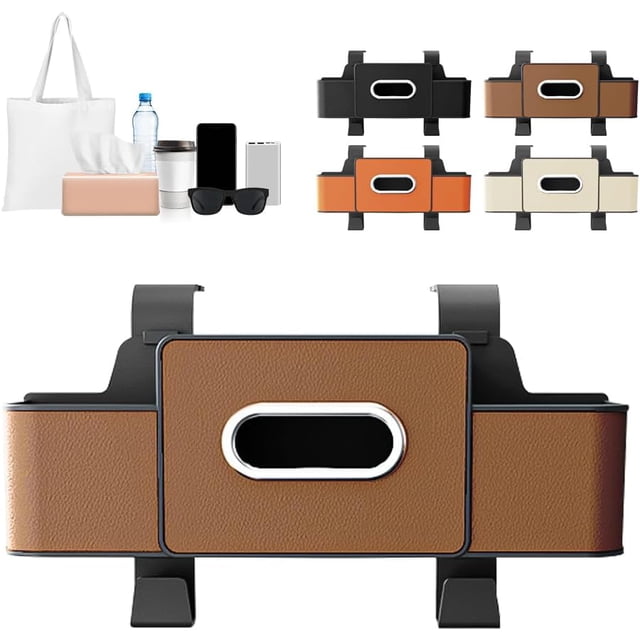 3-in-1 Car Backseat Organizer with Cup Holder, Tissue Box, Trash Bin & Hooks, 2026 Multifunctional Back Seat Car Organizer for Phones, Snacks, Drinks, and Handbags (brown)