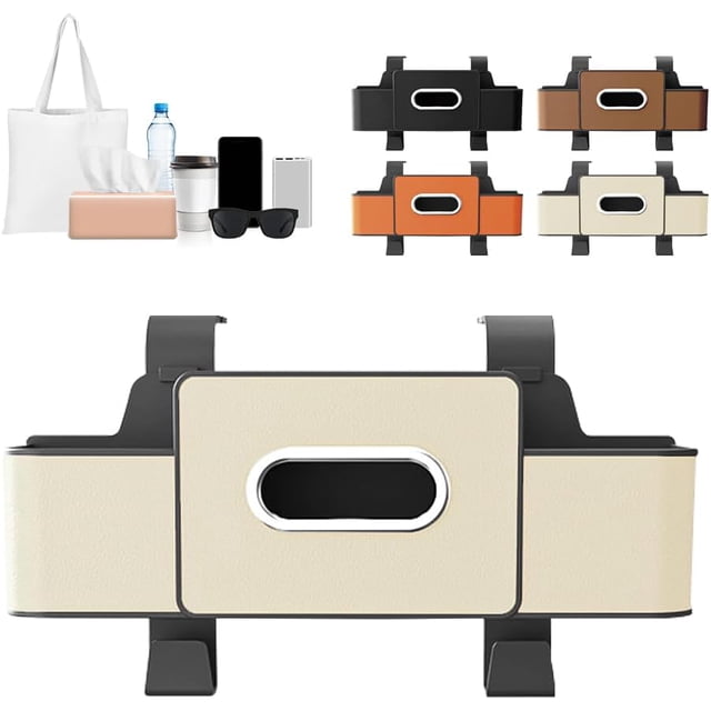 3-in-1 Car Backseat Organizer with Cup Holder, Tissue Box, Trash Bin & Hooks, 2026 Multifunctional Back Seat Car Organizer for Phones, Snacks, Drinks, and Handbags (white)