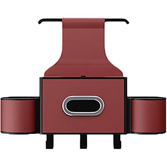 3-in-1 Car Backseat Organizer with Cup Holder, Tissue Box, Trash Bin & Hooks,Multifunctional Back Seat Car Organizer for Hold Phones, Snacks, Drinks, and Handbags (A- Red)