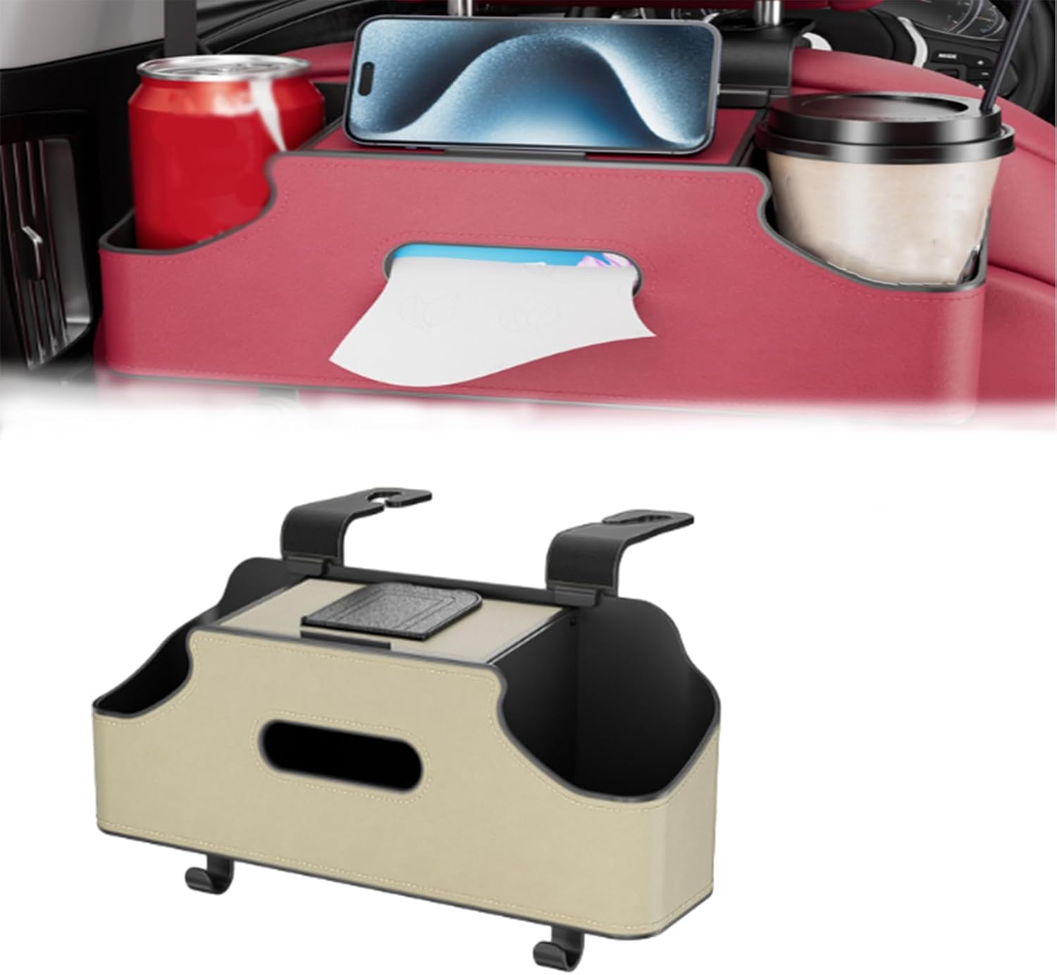3-in-1 Car Backseat Organizer – Multifunctional Back Seat Storage with Tissue Holder, Carseat Back Storage Box for Travel/Road Trip​