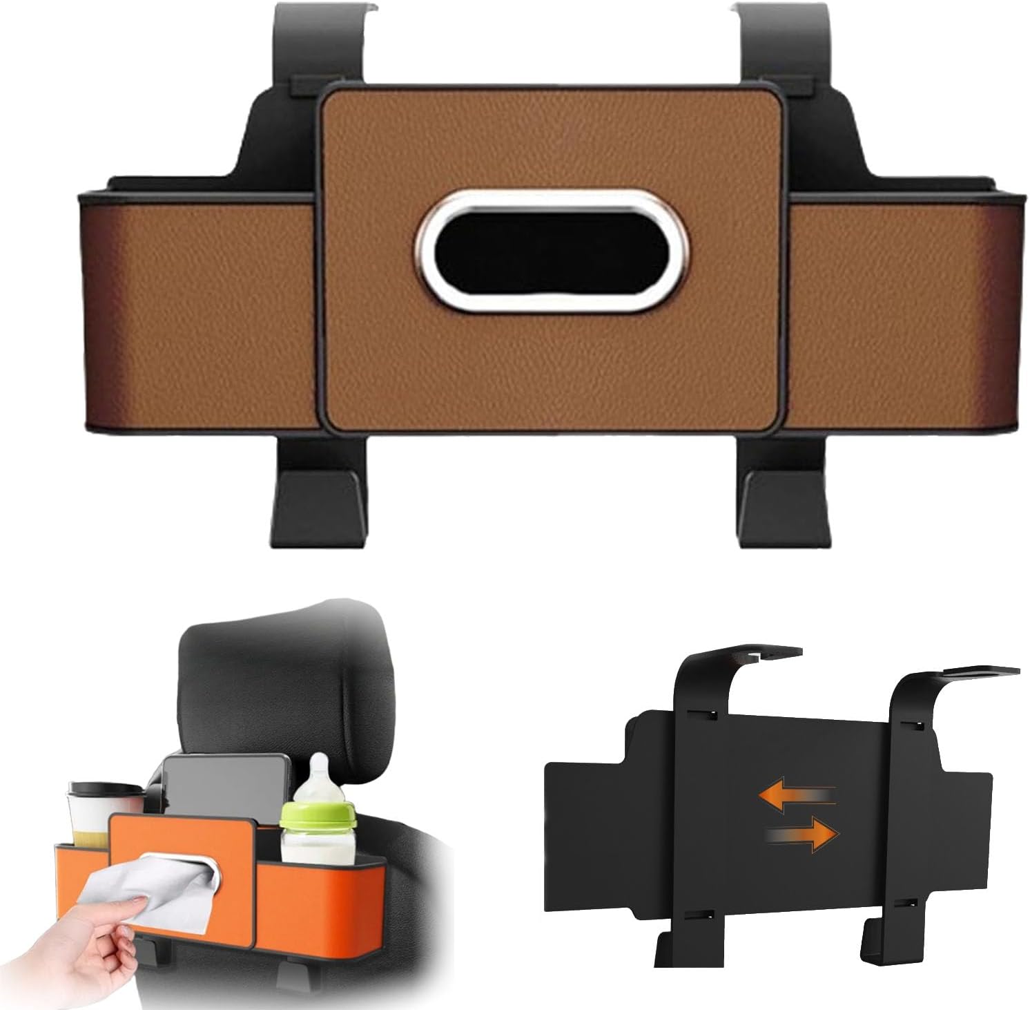 3-in-1 Car Backseat Organizer,Multifunctional Car Seat Back Storage Box,with Drink Cup Holder Tissue Box,for Hold Phone,Snacks, Drinks, Handbag