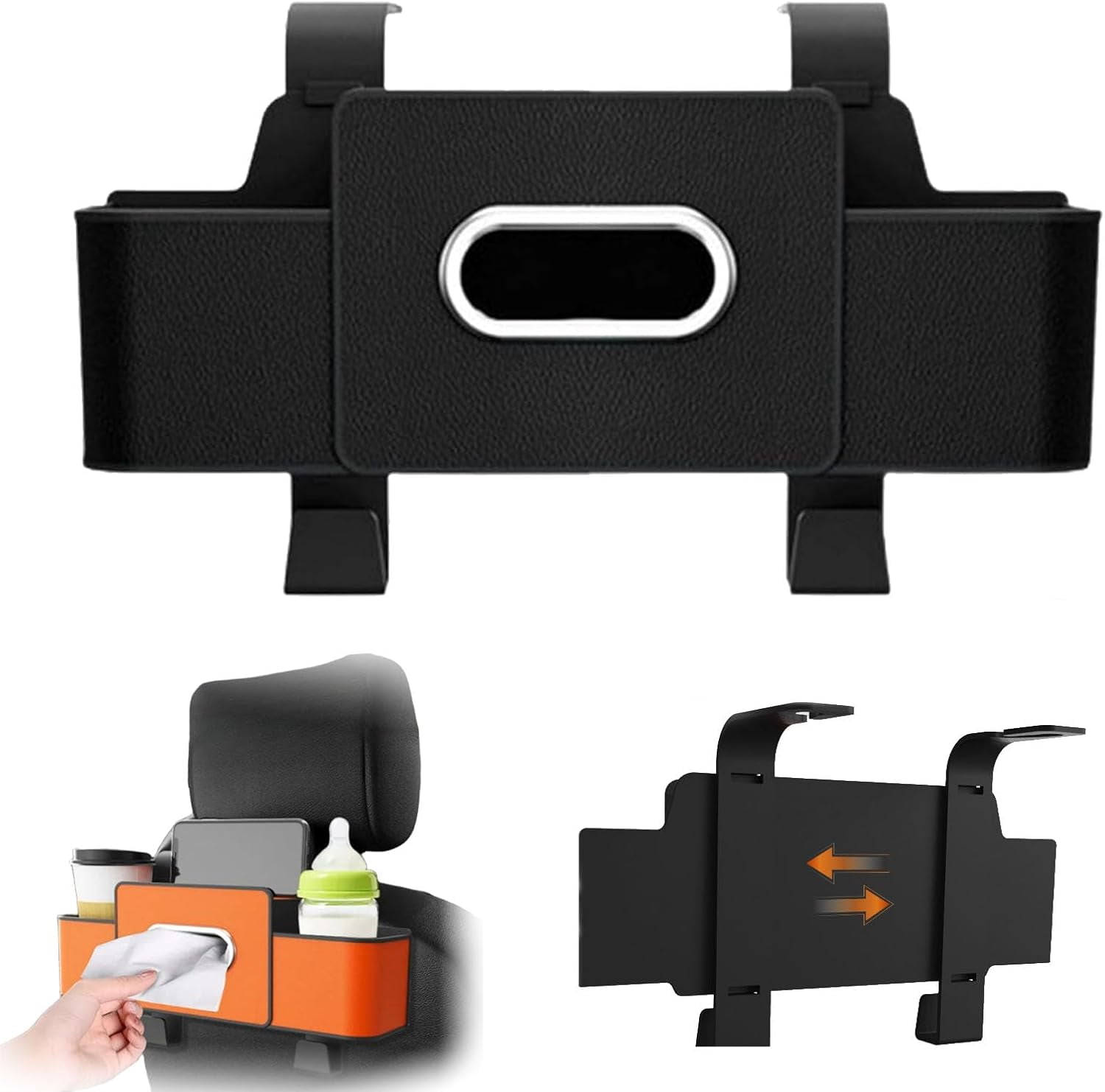 3-in-1 Car Backseat Organizer,Multifunctional Car Seat Back Storage Box,with Drink Cup Holder Tissue Box,for Hold Phone,Snacks, Drinks, Handbag