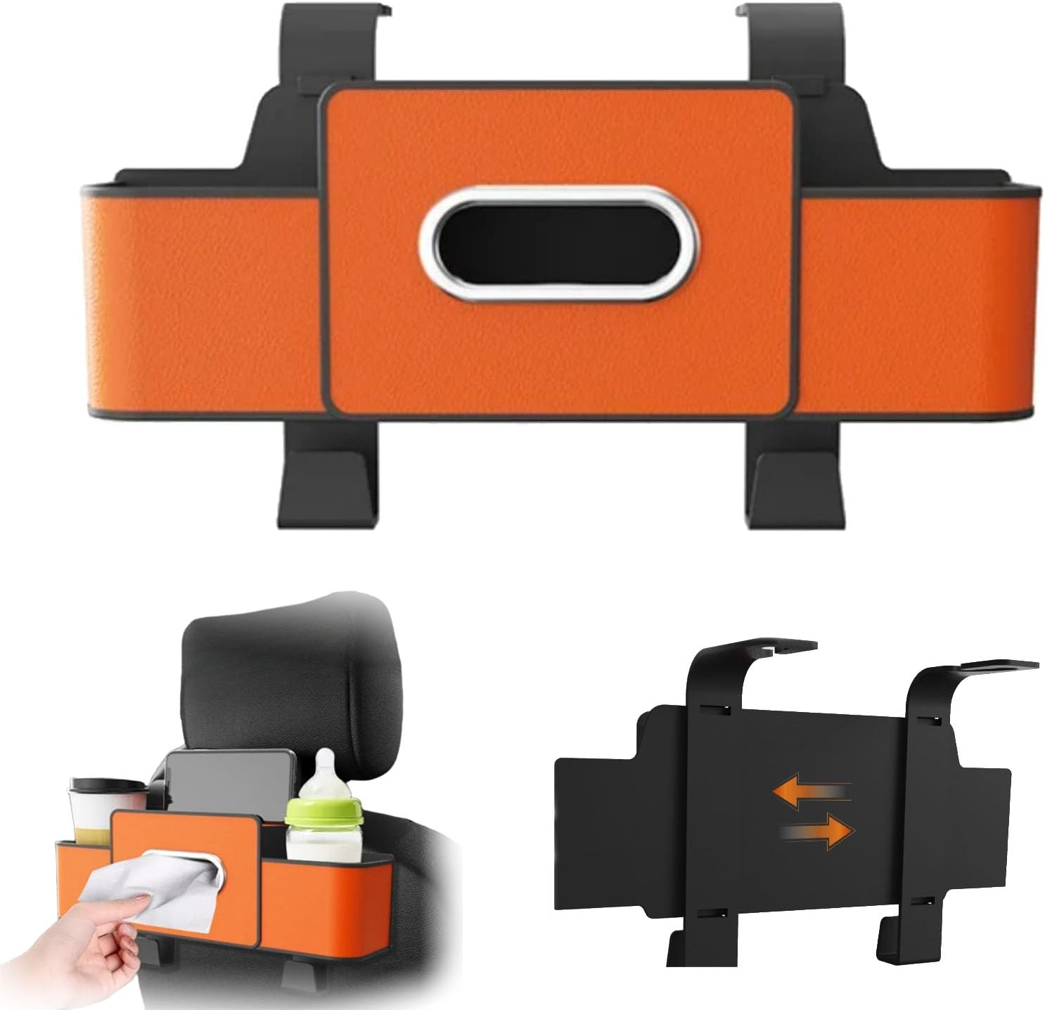 3-in-1 Car Backseat Organizer,Multifunctional Car Seat Back Storage Box,with Drink Cup Holder Tissue Box,for Hold Phone,Snacks, Drinks, Handbag