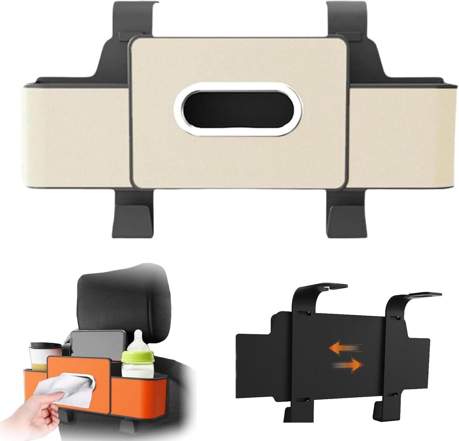 3-in-1 Car Backseat Organizer,Multifunctional Car Seat Back Storage Box,with Drink Cup Holder Tissue Box,for Hold Phone,Snacks, Drinks, Handbag