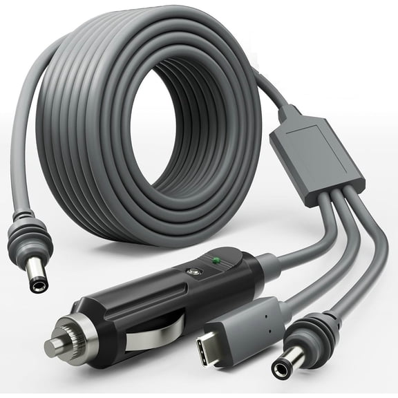 3-in-1 Car Charger Cable with Type-C and Dual USB Ports, 18AWG Copper Core Power Cord for Dash Cam Monitor Vehicle Devices, Waterproof Connectors