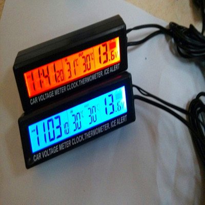 3in1 Car Digital LCD Monitor Clock Voltmeter Thermometer, Blue/Orange Backlight