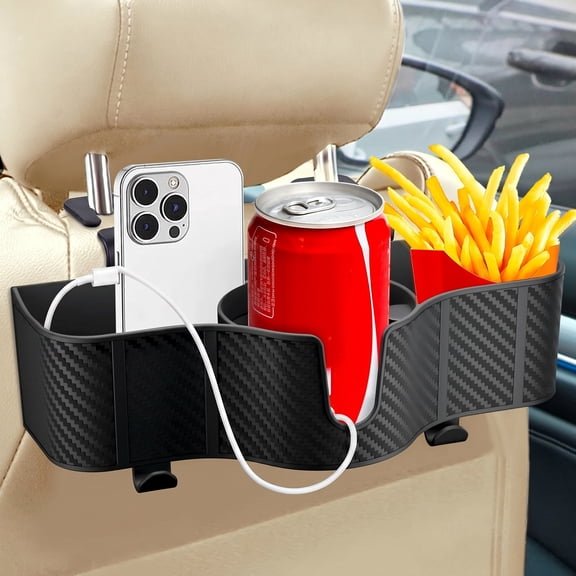 3-in-1 Car Headrest Backseat Organizer with 3.7" Backseat Cup Holder for Car, Seat Back Organizer with Hooks