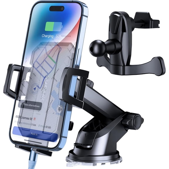GOOVI Phone Holder Mount for Car Dashboard Air Vent Windshield for All iPhone, Carbon Black