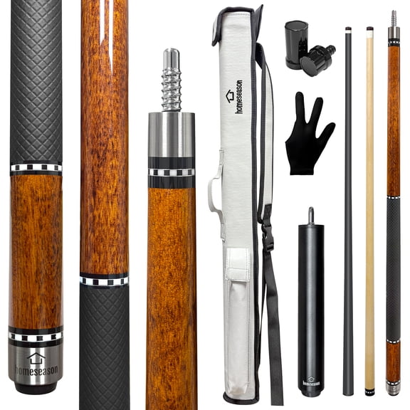 3-in-1 Carbon Fiber/Maple Wood 19oz Pool Cue Stick 58" Professional Billiard with Screw-in Extension and Leather Case & 13mm Tip, for Adults Pro Player(Brown)