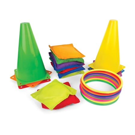 3-in-1 Carnival Game Indoor Outdoor Toy 26 Pcs Set Includes 10 Bean Bag, 10 Ring Set and 6 Cones. Fun Play Bean Bag Toss, Ring Toss and Obstacle Course