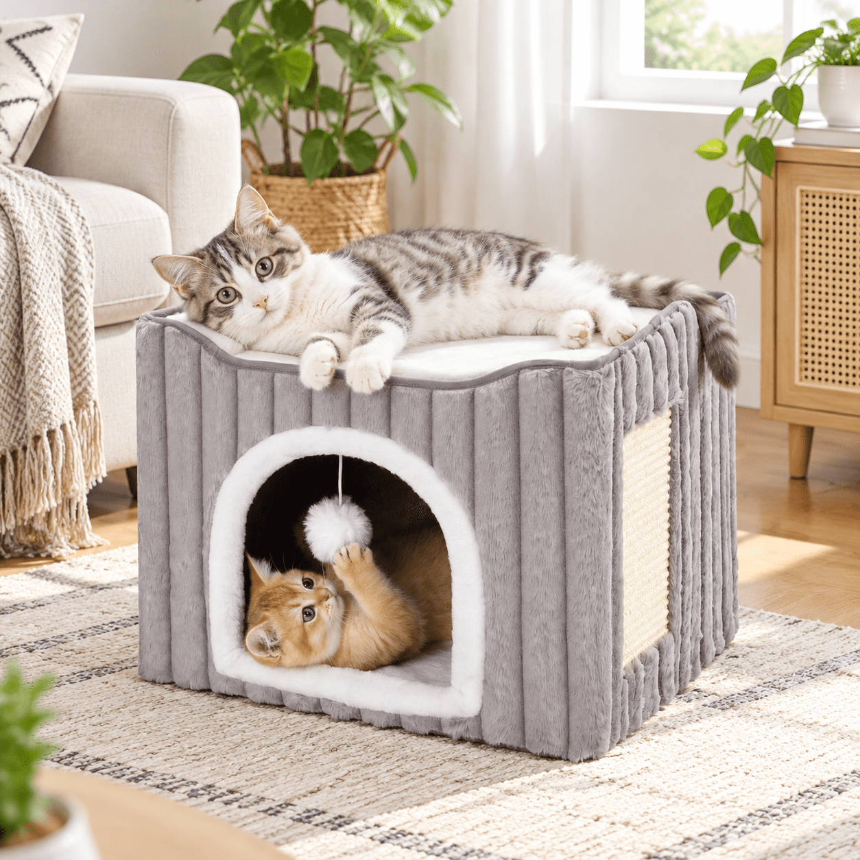 3-in-1 Cat Cave Bed For Indoor Cats With Scratch Pad - Walmart.com