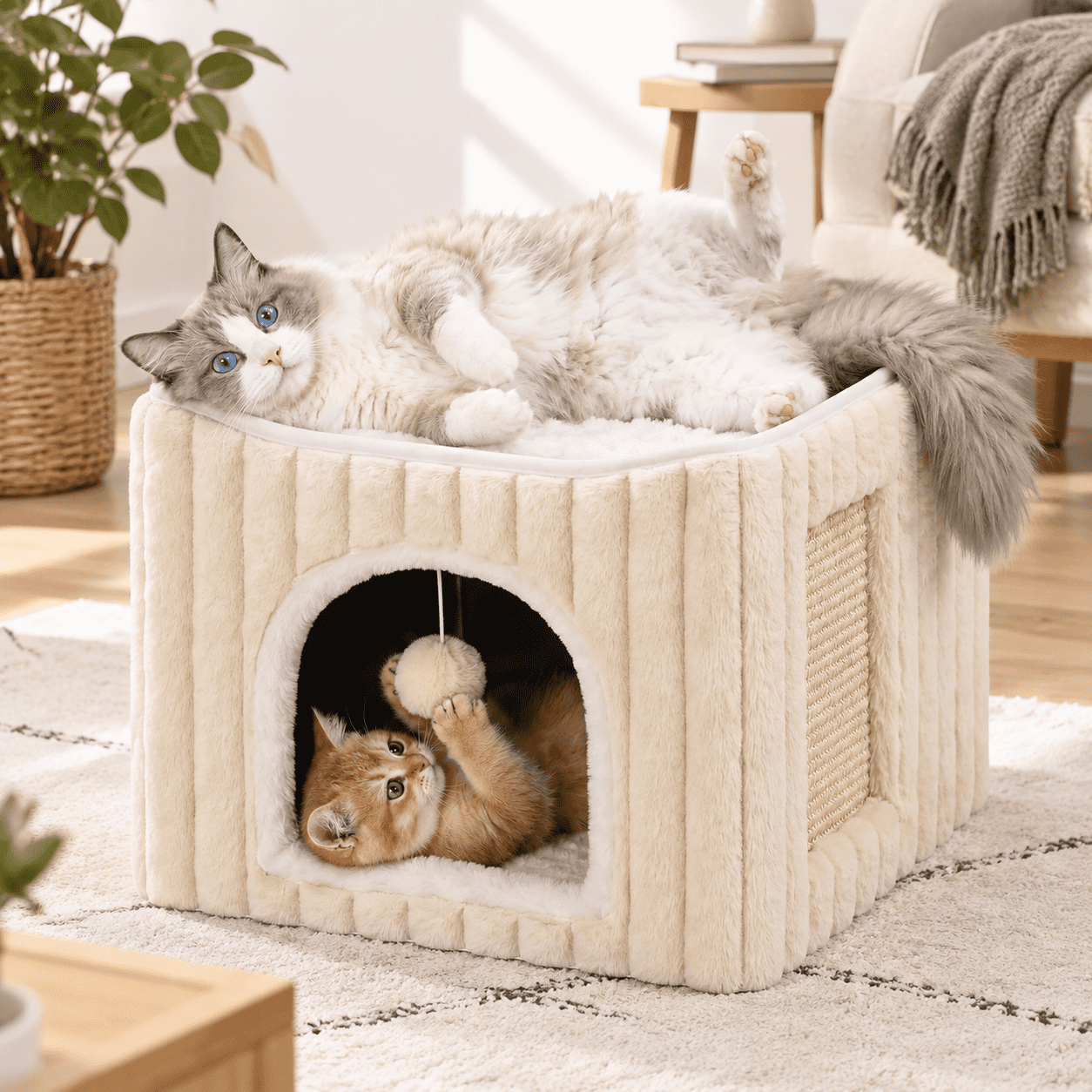 3-in-1 Cat Cave Bed For Indoor Cats With Scratch Pad - Walmart.com