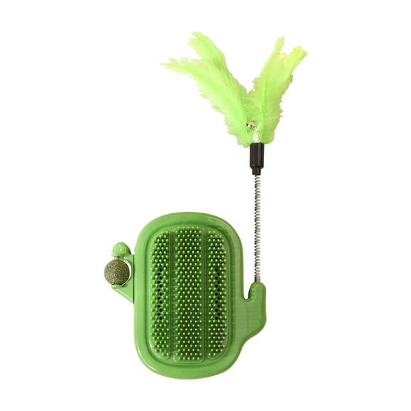 3 in 1 Cat Self Groomer Brush,Cactus Wall Corner Massage Comb Scratcher with Feather Toys & Catnip Ball for Indoor Cats, Pet Tickling Artifact