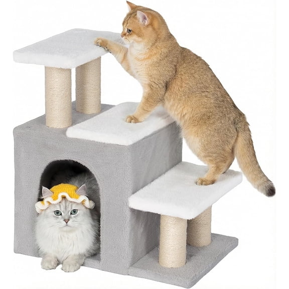 3-in-1 Cat Stairs for High Bed Couch, Multifunctional, Dog Steps for Small Doggie Pet Rabbits, Beige, Medium