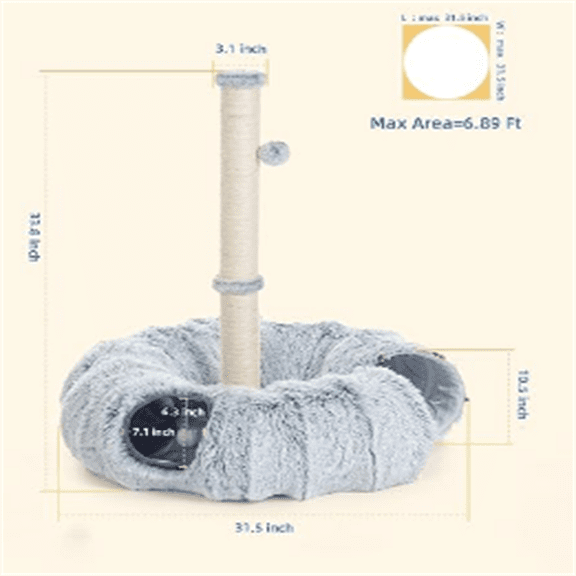 3-in-1 Cat Toys, 34'' Tall Cat Scratching Post with Donut Tunnel, Fluffy P Peekaboo Cave for Indoor Pets Such as Kittens, Puppies, Rabbits, and Ferrets
