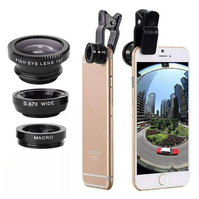 Emlimny 3in1 Smartphone Camera Lens Kit Wide Angle, Macro, Fisheye with Universal Clip for