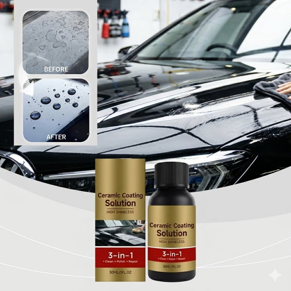 3 in 1 Ceramic Coating Solution for Cars, 1 fl oz High Gloss Hydrophobic Paint Sealant, Scratch Repair and Stain Protection, Multi Effect Car Polish