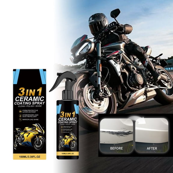 3-in-1 Ceramic Coating Spray for Cars 3.4 fl oz Hydrophobic Polish & Sealant with UV Protection, Restores Gloss for Cars, Motorcycles, RVs & Boats