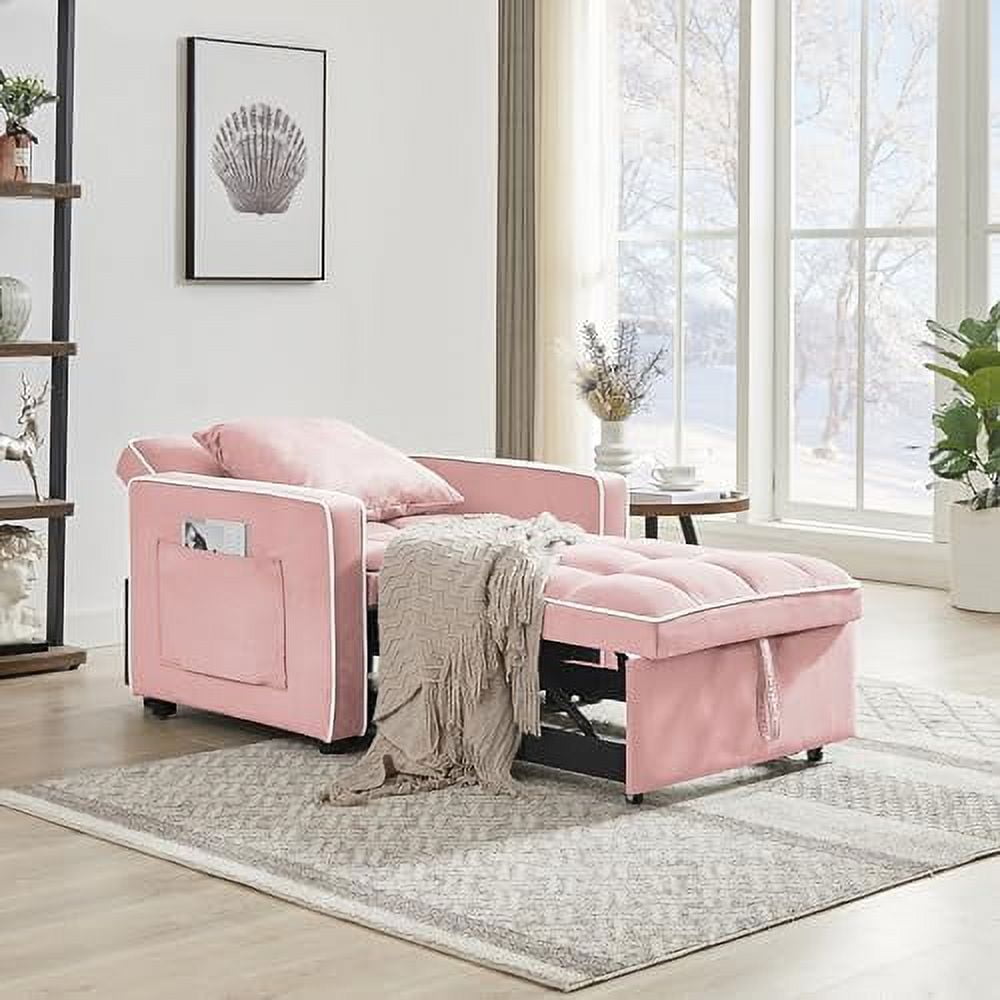 3-in-1 Chair Bed,Velvet Folding Convertible with Adjustable Backrest ...