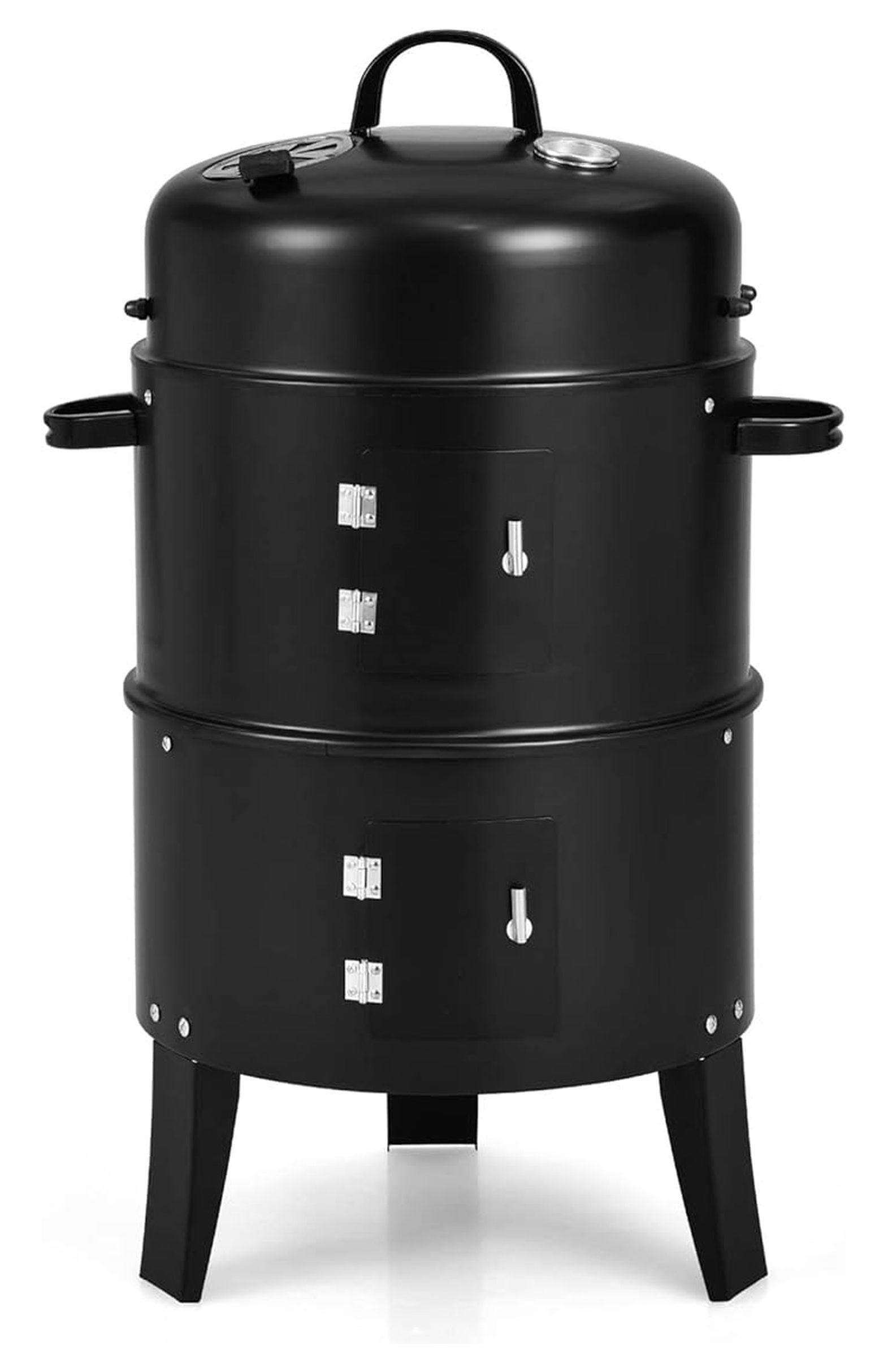 3-in-1 Charcoal Smoker Grill, Outdoor Vertical Charcoal Smoker with Built-in Thermometer & Adjustable Vent System, 2-Layer Separable BBQ Grills for Camping & Family Cooking
