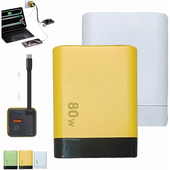 3 in 1 Charger Retractable 80W MAX Fast, Scalable Super Fast Charging with 60cm Type-C Cable and 2 USB Ports, for Smartphones/Tablets/Laptops
