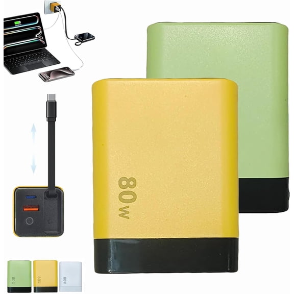 3 in 1 Charger Retractable 80W MAX Fast, Scalable Super Fast Charging with 60cm Type-C Cable and 2 USB Ports, for Smartphones/Tablets/Laptops