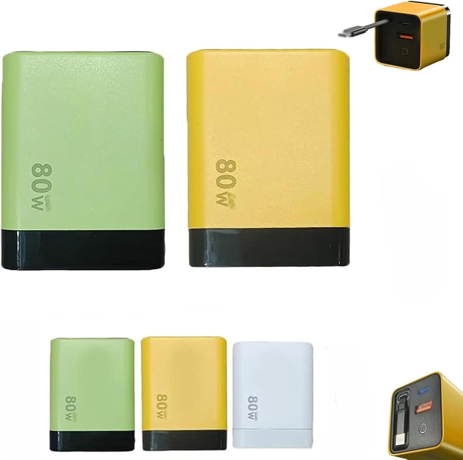 3 in 1 Charger Retractable 80w Max Fast, 3 in 1 Charger Retractable Fast, Scalable 80w Max Fast Charger Module with Type C Cable and 2 USB Ports