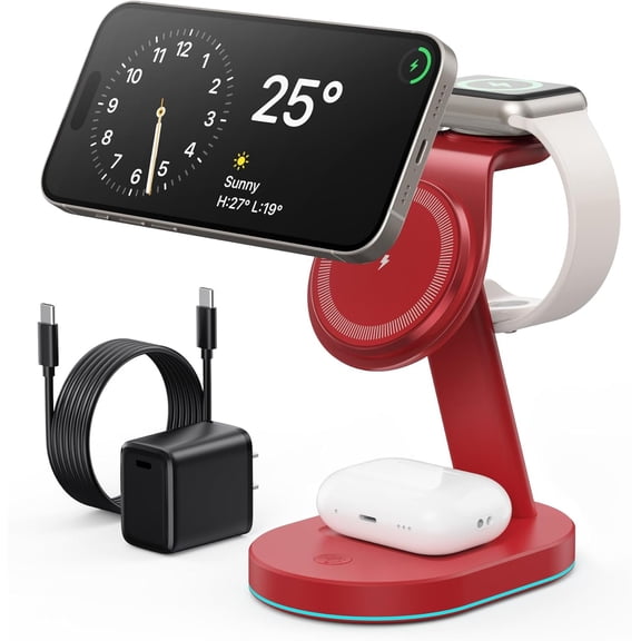 3 in 1  Charger  Station for ,Qi2 Certified 15W   Stand for Mag-Safe with 30W USB C Adapter&Friendly Night Light for  16/15/14/13/12, Watch,AirPods