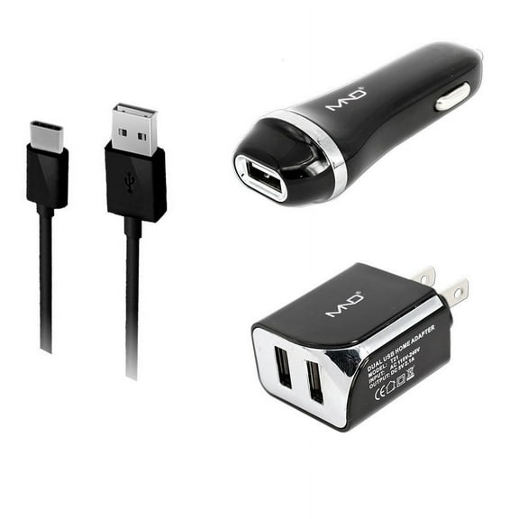 3-in-1 Chargers for BLU G91 Pro,G61s, G50 Mega 2022, F91, G91 Max, G71+, G51S, G91s,Bold N1, G9 Pro, G9 (Black) - 2.1Ah Car Charger + Home Charger Adapter + USB Cable