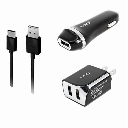 3-in-1 Chargers Bundle Car Kits for Alcatel A3, U5, A5 LED, A3 XL, Fierce 4, GO FLIP, Idol 4, 4s,POP 4, 4+, 4S (Black) - 2.1Ah Car + Home Travel Charger Adapter (Dual Port) + USB Charging Cable
