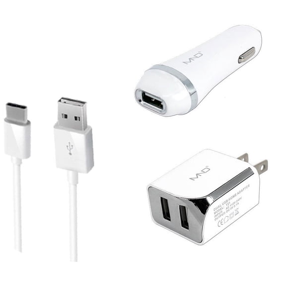 3-in-1 Chargers for HTC Desire U12 Plus,U12+, 19+, U11 EYEs, U11 life, U11+, U11, U Ultra, U Play, HTC 10, Bolt, 10 evo (White) - 2.1Ah Car Charger + Home Charger Adapter + USB Cable