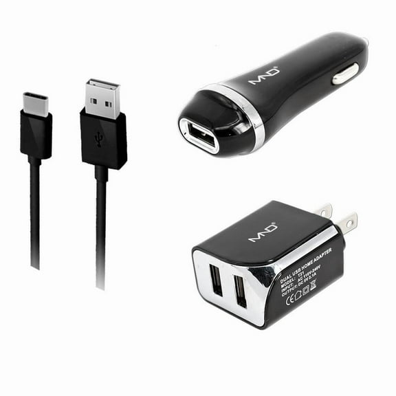 3-in-1 Chargers for HTC Wildfire R70,Exodus 1s,One SV,VX,X,Desire 555,650,512,530,A9,626,M9,510 ,816,M8,601,First,/M7,EVO 4G LTE,626S,M910 ,E8 (Black) - (Car + Home) Charger Adapter + USB Cable