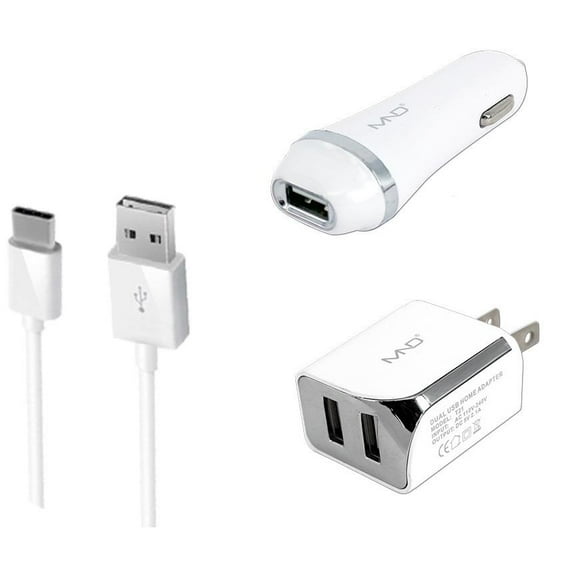 3-in-1 Chargers for HTC Wildfire R70,Exodus 1s,One SV,VX,X,Desire 555,650,512,530,A9,626,M9,510 ,816,M8,601,First,/M7,EVO 4G LTE,626S,M910 ,E8 (White) - (Car + Home) Charger Adapter + Charging Cable