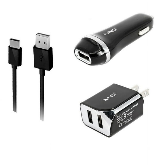 3-in-1 Chargers for Motorola Defy (2021),E30, G Pure, Moto E40, G60, E20, G50 5G, Edge (2021), Edge 20 Fusion, Moto G60S,G10 (Black) - 2.1Ah Car Charger + Home Charger Adapter + USB Cable