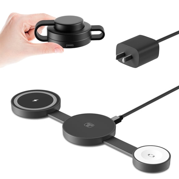 Famoo Charger Fodable 3 in 1 Charging Station Compatible with iPhone16 15 14Pro Max, Andorid, Wireless Charger Dock Compatible for Apple Watch & AirPods 4 3 Pro, Black