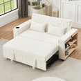 thumbnail image 1 of 3-in-1 Chenille Sleeper Sofa Bed with USB Ports and Cup Holders, 61" Convertible Pull Out Couch with Adjustable Backrest and Storage Rack, Modern Futon Sofa Loveseat for Living Room, Beige, 1 of 8